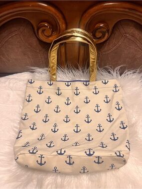 Canvas Anchor Tote Bag with Metallic Gold Handles